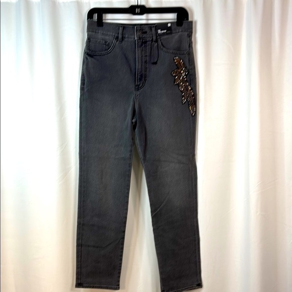 Express Gray Super High Rise Slim Leg Jeans with Beaded Detail- NWT- 6 - Picture 6 of 17